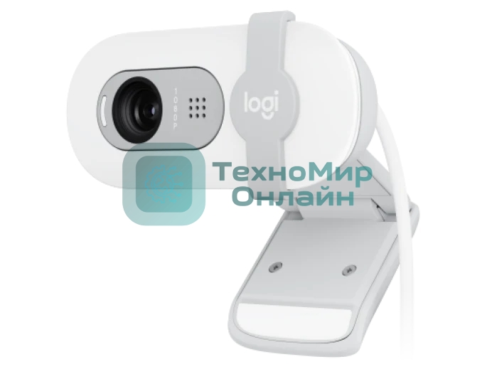 Веб-камера Logitech Brio 100 1920x1080, 30 кадр/с, USB Type-A, микрофон (шумоподавление), шторка приватности, автоосвещение, универсальное крепление белая
