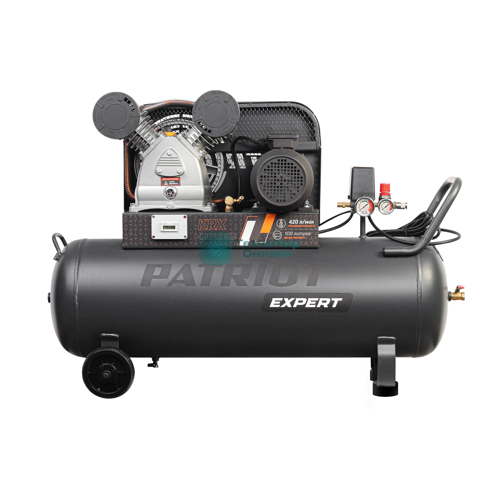 Компрессор поршневой Patriot KRX 420 L100 D ременной, масляный, 420 л/мин, 100 л, 10 бар, 2.2 кВт, 400 В