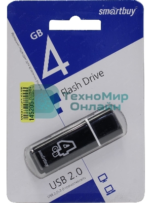Флешка USB Smartbuy Glossy series black (SB4GbGS-K), 4Gb, USB 2.0, R/W 25/15, черный