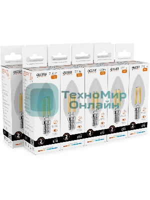 Лампа светодиодная филаментная Gauss Filament 12Вт цок.:E14 свеча св.свеч.бел.теп. (упак.:10шт)
