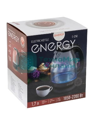 Чайник Energy E-250 (1.7 л) стекло/пластик черный