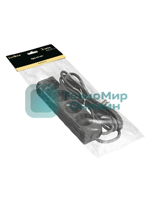 Удлинитель ExeGate ECE-4-3B (EX285813RUS), черный, 3 м, Евровилка с заземлением, 4 евророзетки с заземлением, 2200 Вт