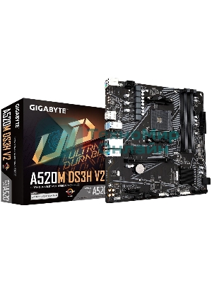 Материнская плата Gigabyte A520M DS3H V2 (V1.1), AM4, AMD A520, 4xDDR4, 4xSATA, 1xM.2, 1xPCIe 3.0 x16, 1xDP, 1xHDMI, 1x 1Gb LAN, 4xUSB 2.0, 4xUSB 3.2 Gen 1, 3x3.5 мм, 7.1, mATX