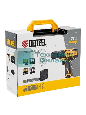 Дрель-шуруповерт Denzel CDQ-12, 12 В, 1,5 Ач, 30 Нм, щеточный