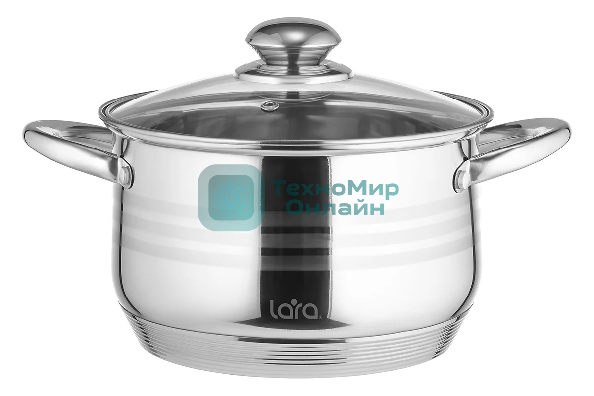 Кастрюля Lara LR02-584 SONATA 22x13 см, 4.9 л, нержавеющая сталь, индукция, с крышкой
