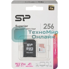 Флеш карта microSD 256Gb Silicon Power Superior A1 microSDXC Class 10 UHS-I U3 100/80 Mb/s (SD адаптер)
