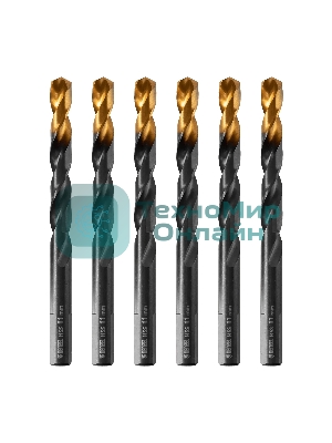 Сверло по металлу Denzel 11 мм, HSS-Tin, Golden Tip, 6 шт.