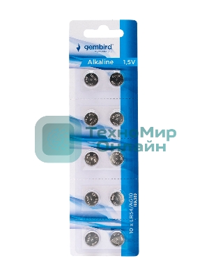 Батарейки щелочные/алкалиновые Gembird GB-LR54-10B, тип LR54(AG10), 10шт, блистер