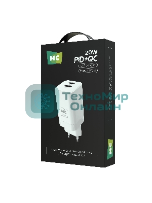 Сетевое зарядное устройство MORE CHOICE NC85 1USB+1Type-C 3.0A PD 20W+QC3.0, белый