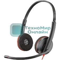 Гарнитура проводная Poly Blackwire 3225 Stereo USB-C Headset +3.5мм Plug +USB-C/A Adapter (Bulk) черный