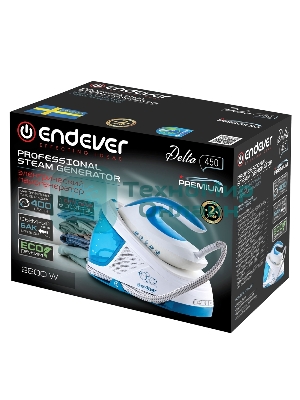Парогенератор электрический ENDEVER Delta-450, белый/голубой, мощность 2800 Вт, подача пара 150 г/мин, макс. пар удар до 400 г/мин, 2 шт/уп