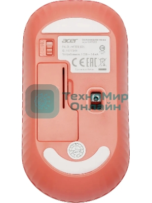 Мышь беспроводная Acer OMR205 бежевый/розовый, 1200 dpi, радиоканал, USB, кнопки - 3
