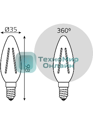 Лампа светодиодная филаментная Gauss Filament 12Вт цок.:E14 свеча св.свеч.бел.теп. (упак.:10шт)