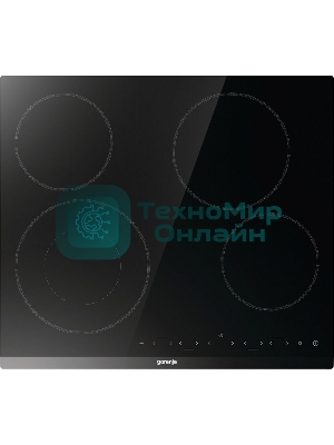 Варочная панель Gorenje ECT642BCSCE, 59 см, Hi-Light, 4 конфорки, таймер, сенсорное управление, шлифованный передний край, PowerBoost, дисплей, блокировка от детей, черный