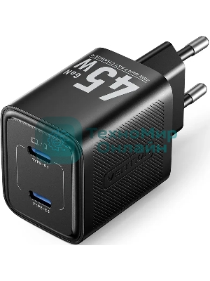 Сетевое зарядное устройство Vention на 2 порт USB С+C GaN 45W Черный