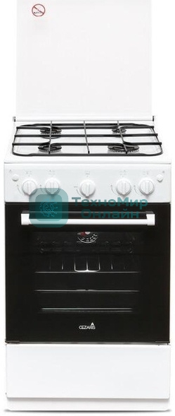 Плита газовая Cezaris ПГ 2150-08 белый, конфорок 4 шт, духовка 43 л, 51 см x 85 см x 55 см