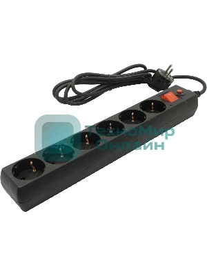 Сетевой фильтр Buro 600SH-16-1.8-B 1.8 м, 6 розеток, черный, коробка