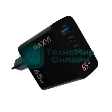 Сетевое зарядное устройство Maxvi A583GN Type-C 65W + Type-C 40W + USB 22W, GAN, PD, QC, LED дисплей, черный