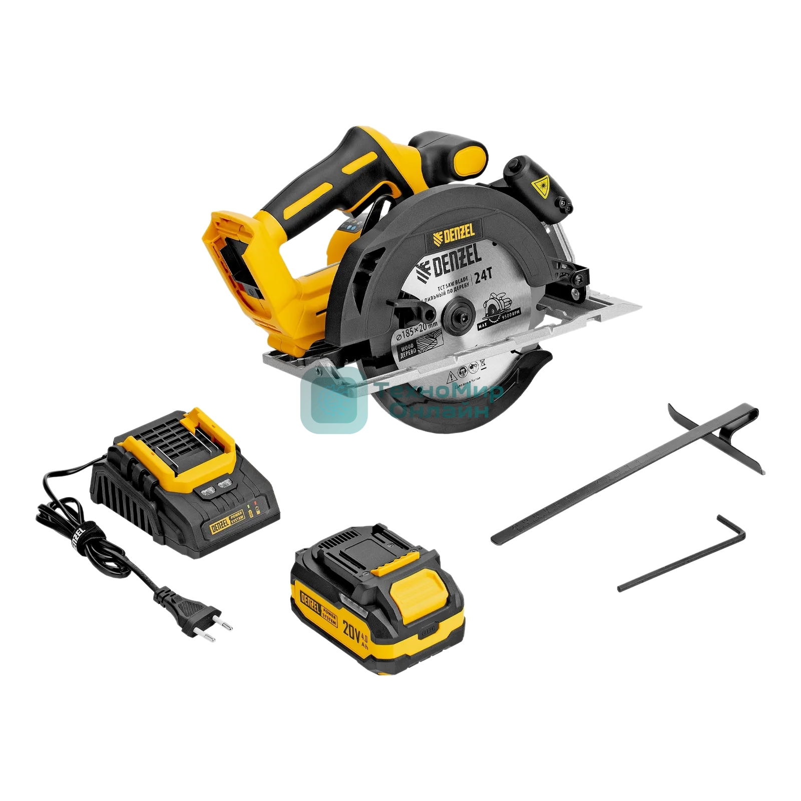 Пила циркулярная аккумуляторная бесщет. Denzel CCSH-BL-20-185, 185 мм, Li-Ion, 20 В