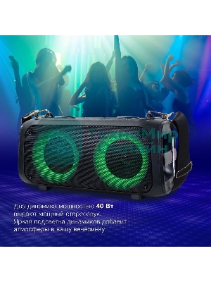 Колонка портативная Hyundai H-PS1030 черный/черный 40 Вт 2.0 BT 10м 3600mAh