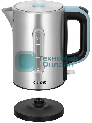 Чайник электрический Kitfort КТ-8703 1.7л. 2200Вт нержавеющая сталь/черный корпус: нерж.сталь/пластик