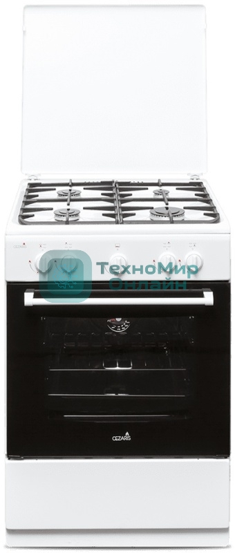 Плита газовая Cezaris ПГ 3200-03 белый, конфорок 4 шт, духовка 59 л, 60 см x 85 см x 60 см