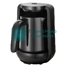 Электрическая турка BQ ET1172P черный, мощность 500 Вт, электронное управление, приготовление кофе: кофе по-турецки, используется молотый кофе, объем чаши 250 мл, индикатор включения, индикатор уровня воды, автоматическое отключение при закипании, звуковой сигнал при закипании, защита от перегрева, материал корпуса: пластик, материал чаши: пластик, длина шнура: 0.75 м