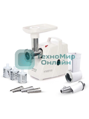Мясорубка электрическая Аксион М34.02 белый, 1500 Вт, 1.7 кг/мин, защита от перегрузки, насадки - 5