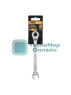 Ключ комбинированный трещоточный Denzel 12 мм, CrV, матовый хром