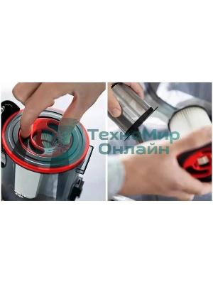 Пылесос вертикальный Bosch BCS711PET черный/красный, питание от аккумулятора, 18 Вт, уборка сухая, пылесборник контейнер 0.3 л