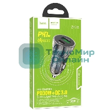 Автомобильная зарядка HOCO Z47A прозрачный 1xUSB-1xUSB-C, 3А PD30W QC3.0, черный
