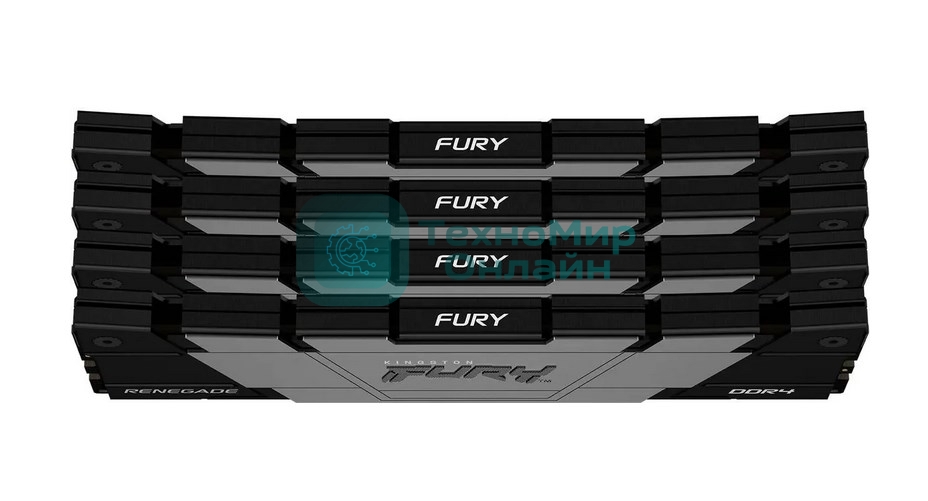 Оперативная память Kingston Fury Renegade, DDR4, 64GB (4x16GB), 3200MHz, CL16, DIMM, радиатор, черный