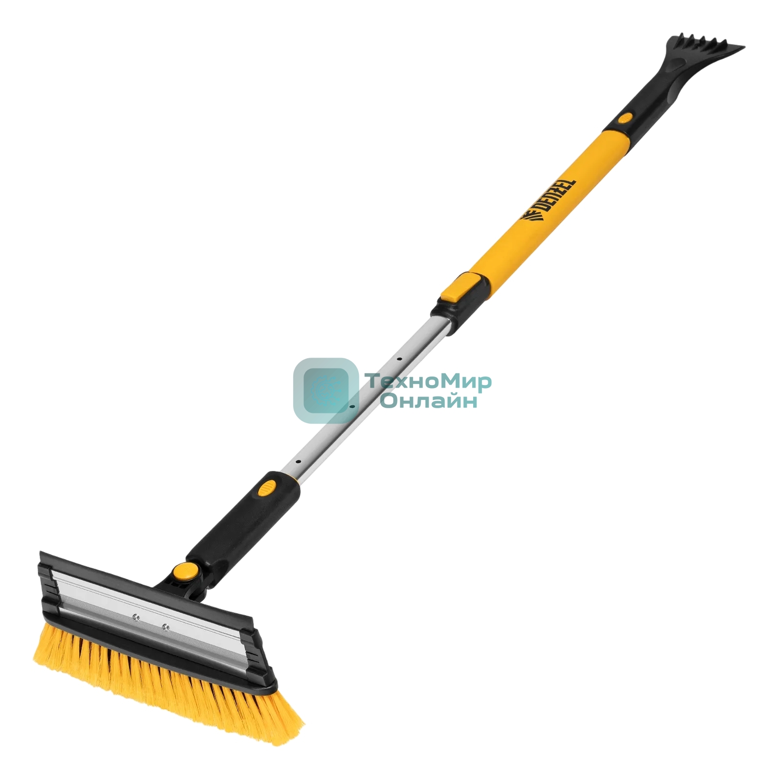 Щетка-сметка для снега со скребком Denzel, телескоп, поворотная голова, водосгон, 900-1200 мм 55308
