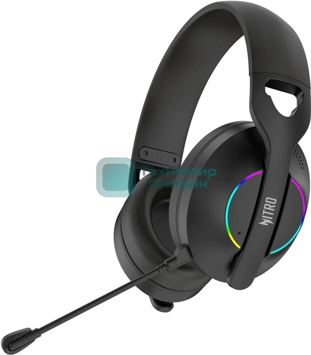 Гарнитура Acer OHR400 чёрный, беспроводная + проводная, USB/mini jack 3.5 мм, до 45 ч, подсветка