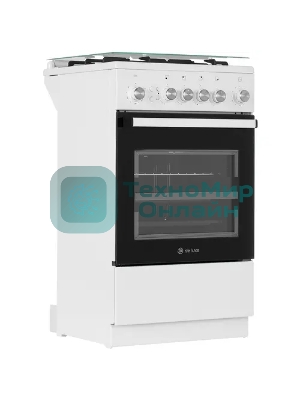 Плита газовая De Luxe 5040.30г (кр) ЧР белый/черный, конфорок 4 шт, духовка 43 л, 50 см x 85 см x 50 см