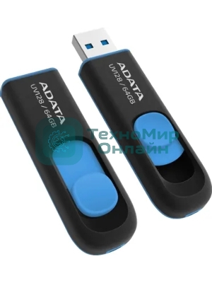 Флешка USB ADATA UV128 (AUV128-64G-RBE), 64Gb, USB 3.0, R/W 100/30, черный/синий
