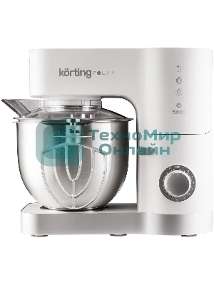 Кухонная машина Korting KKM 0105 Polar мощность 1200 Вт, 7 насадок (планетарный миксер с 3-мя насадками, мясорубка, насадка для колбас, насадка для кеббе, насадка-блендер), объем чаши 5.5 л, 8 скоростей, импульсный режим, механическое управление, белый