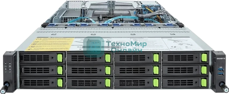 Серверная платформа Gigabyte R283-S96/2U/2xIntel (Gen 4/5)/2xHS/32xDIMM/12xLFF NVME/SAS/SATA + 2xSFF SAS/SATA/2xGbE/2xOCP 3.0/4xFHHL/2x2000W/Rails