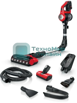 Пылесос вертикальный Bosch BCS711PET черный/красный, питание от аккумулятора, 18 Вт, уборка сухая, пылесборник контейнер 0.3 л