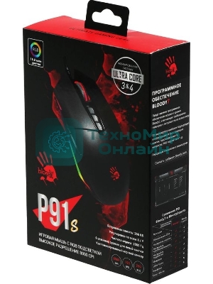 Мышь проводная A4Tech Bloody P91s черный, 8000 dpi, USB, кнопки - 8