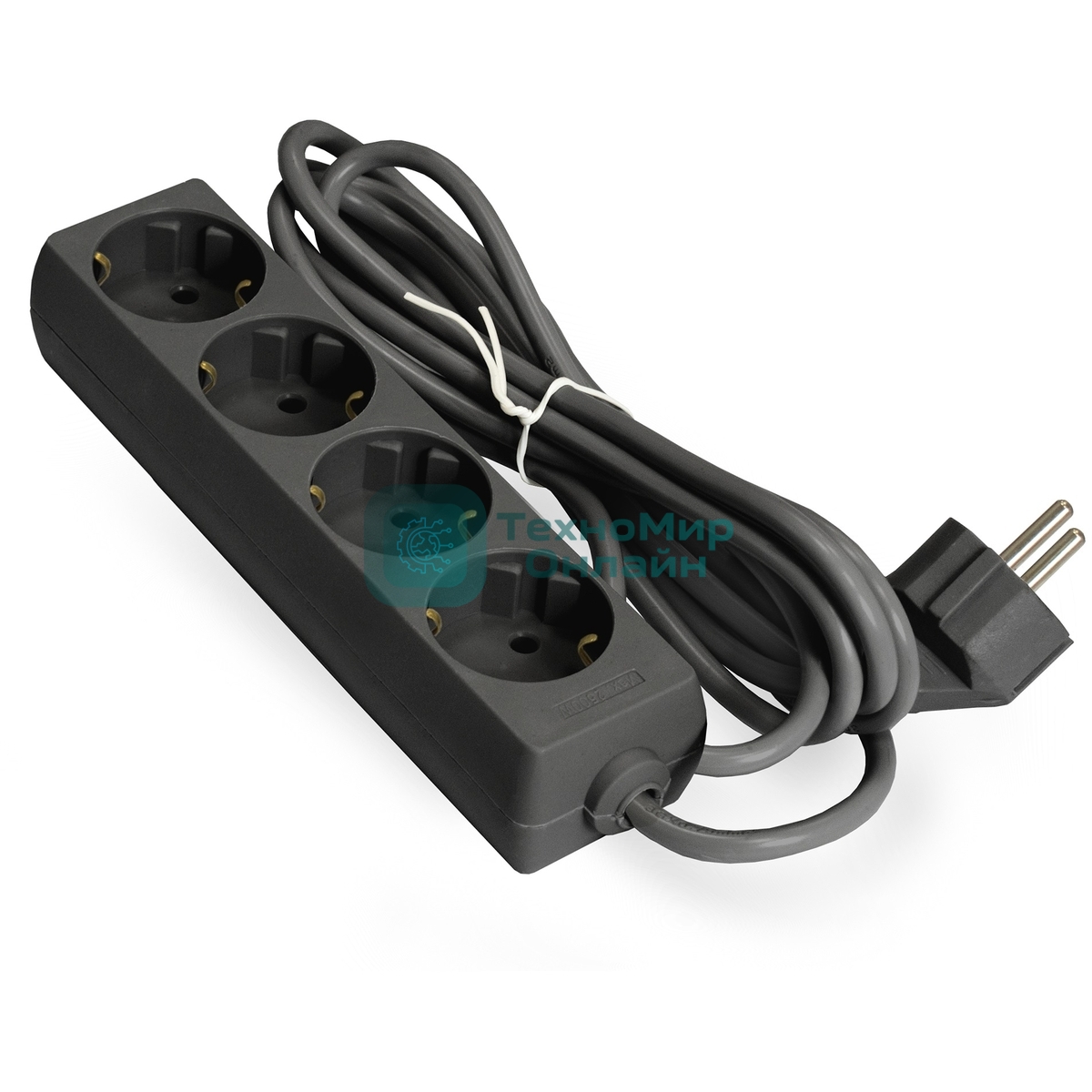 Удлинитель ExeGate ECE-4-3B (EX285813RUS), черный, 3 м, Евровилка с заземлением, 4 евророзетки с заземлением, 2200 Вт