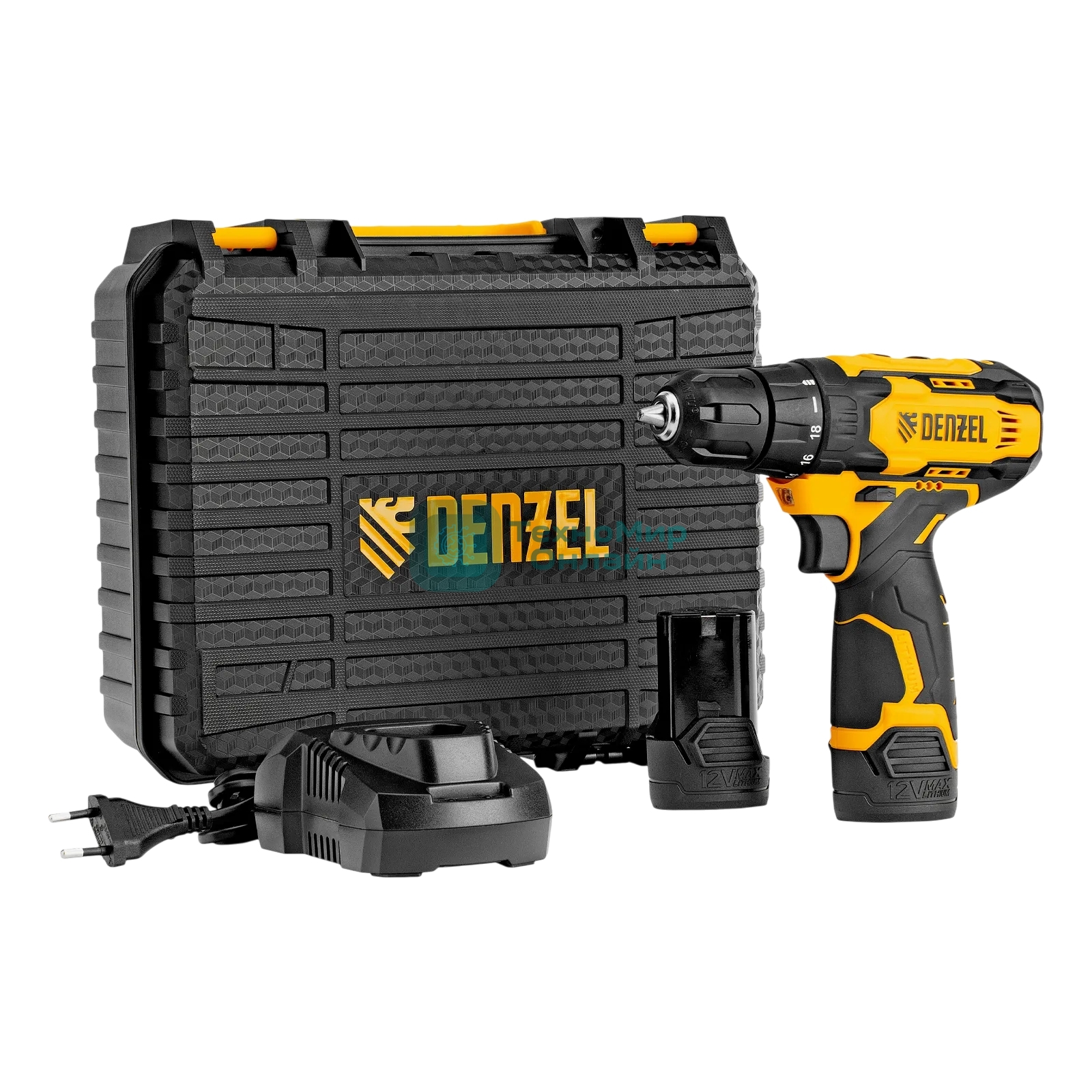 Дрель-шуруповерт Denzel CDQ-12, 12 В, 1,5 Ач, 30 Нм, щеточный