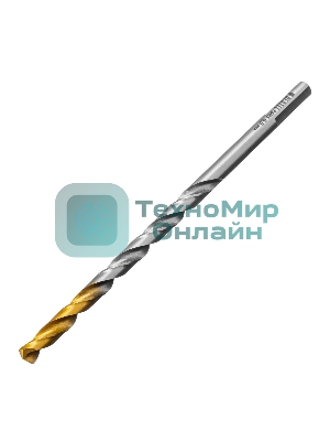 Сверло спиральное по металлу Denzel 6,5 х 148 мм, Р6М5, Golden Tip, удлиненное