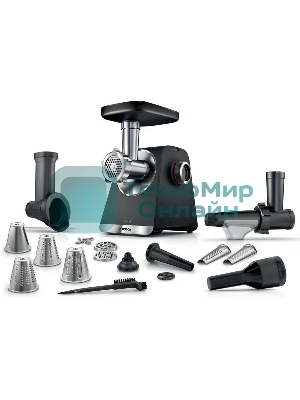 Мясорубка электрическая Bosch MFWS660B черный, 2100 Вт, 3.5 кг/мин, реверс, защита от перегрузки, насадки - 7