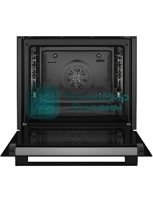 Встраиваемый духовой шкаф с добавлением пара Bosch HQG572EB3 Serie 4, Auto Pilot 15, объем 71 л , 9 режимов нагрева, 3D Hotair, Soft move door,телескопические направляющие 1уровень,гидролиз и пиролиз, сенсорное управление, черный+профиль из нержавеющей стали