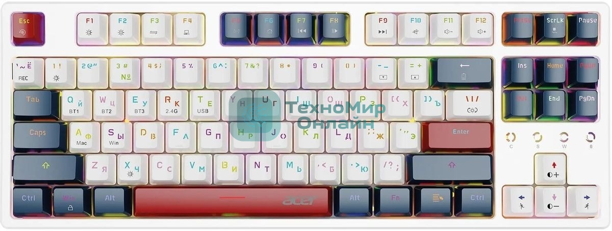 Клавиатура беспроводная Acer OKR302 (ZL.KBDEE.016), USB, Bluetooth/Радиоканал, белый