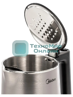 Чайник электрический Midea MK-8064 Объем: 1,7 л Двойной корпус из нержавеющей стали Цельная колба Не нагревающиеся стенки Низкий уровень шума Мощность: 2200 Вт Скрытый нагревательный элемент Автоматический и ручной выключатель Место для хранения шнура Вращающийся на 360°корпус Многоразовый фильтр от накипи Безопасное и плавное открытие крышки Защита от перегрева Автоотключение при отсутствии воды Электропитание – 220-240В, 50Гц Цвет – брашированная сталь,