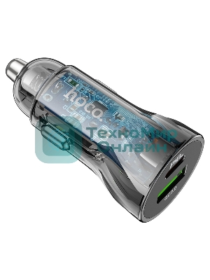 Автомобильная зарядка HOCO Z47A прозрачный 1xUSB-1xUSB-C, 3А PD30W QC3.0, черный