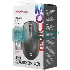 Мышь беспроводная Defender Feam MM-296 черный, 1600 dpi, радиоканал, USB, кнопки - 4