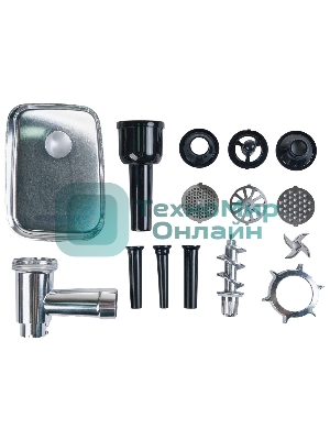 Мясорубка электрическая OASIS MG-DM1 серый, 2500 Вт, 1.5 кг/мин, реверс, защита от перегрузки, металлический лоток, насадки - 8